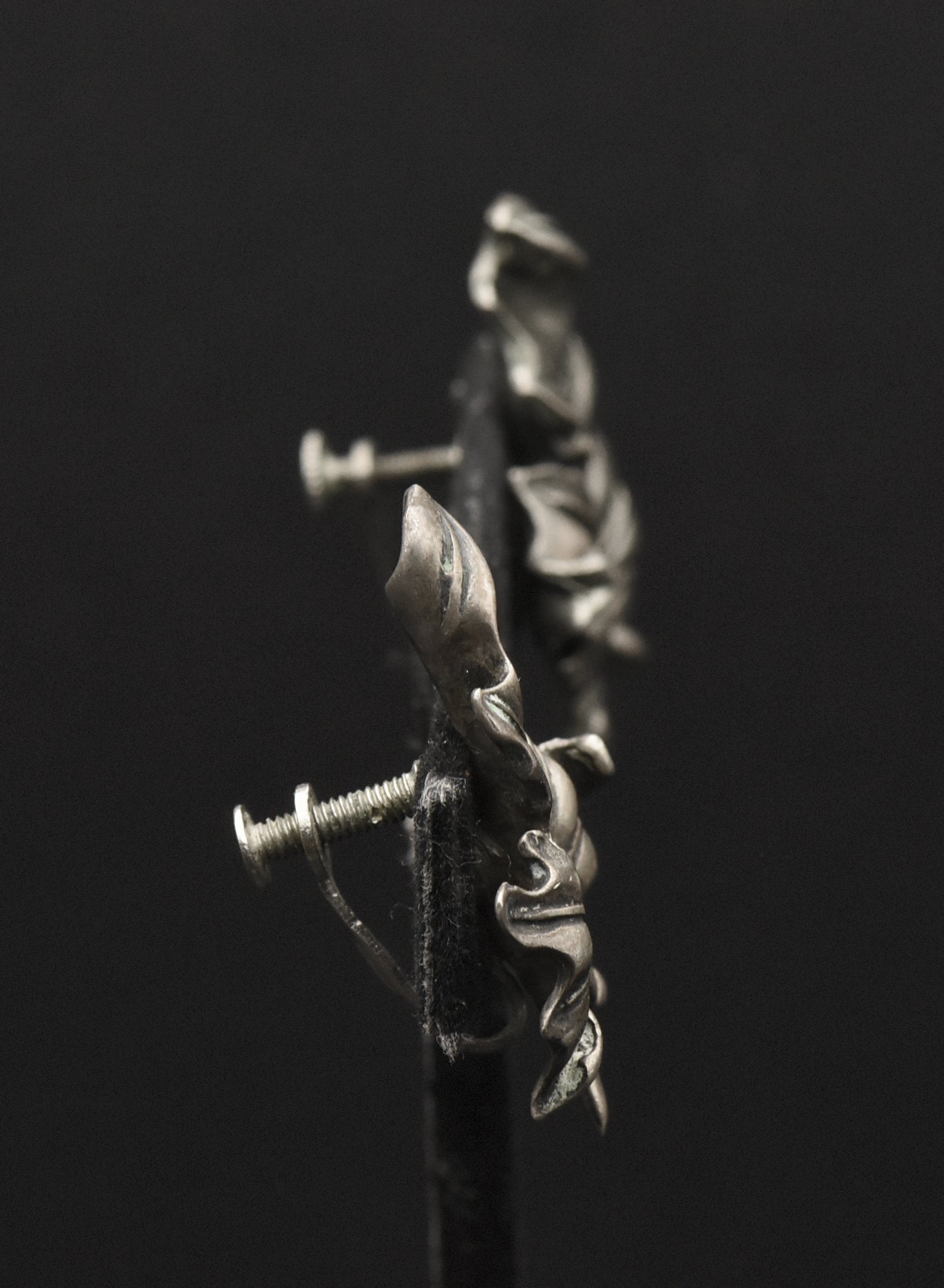 Vintage Sterling Silver Leaf Screw Back Earrings
