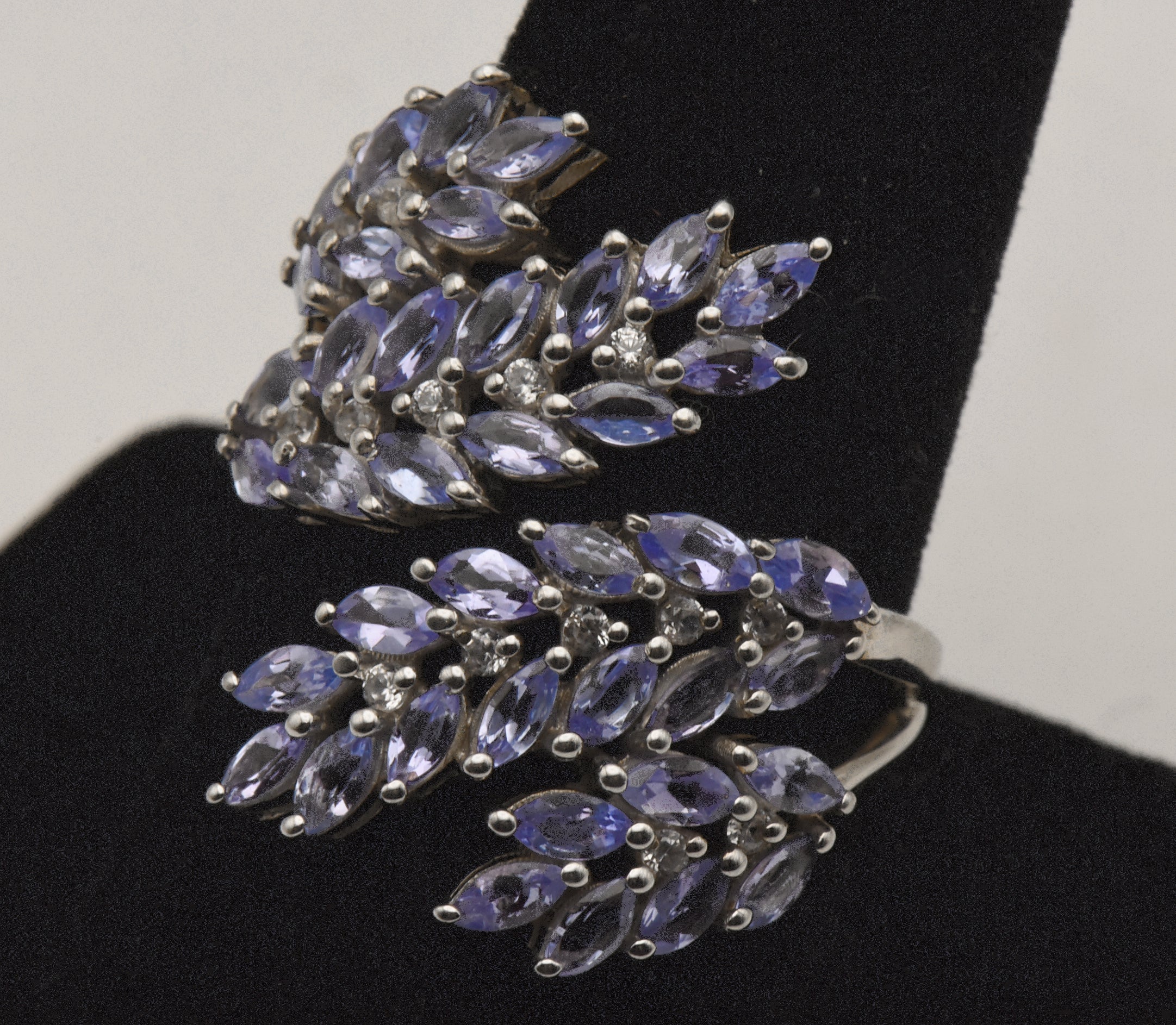 Vintage Sterling Silver Tanzanite and Topaz Bypass Ring - Size 9+