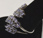 Vintage Sterling Silver Tanzanite and Topaz Bypass Ring - Size 9+
