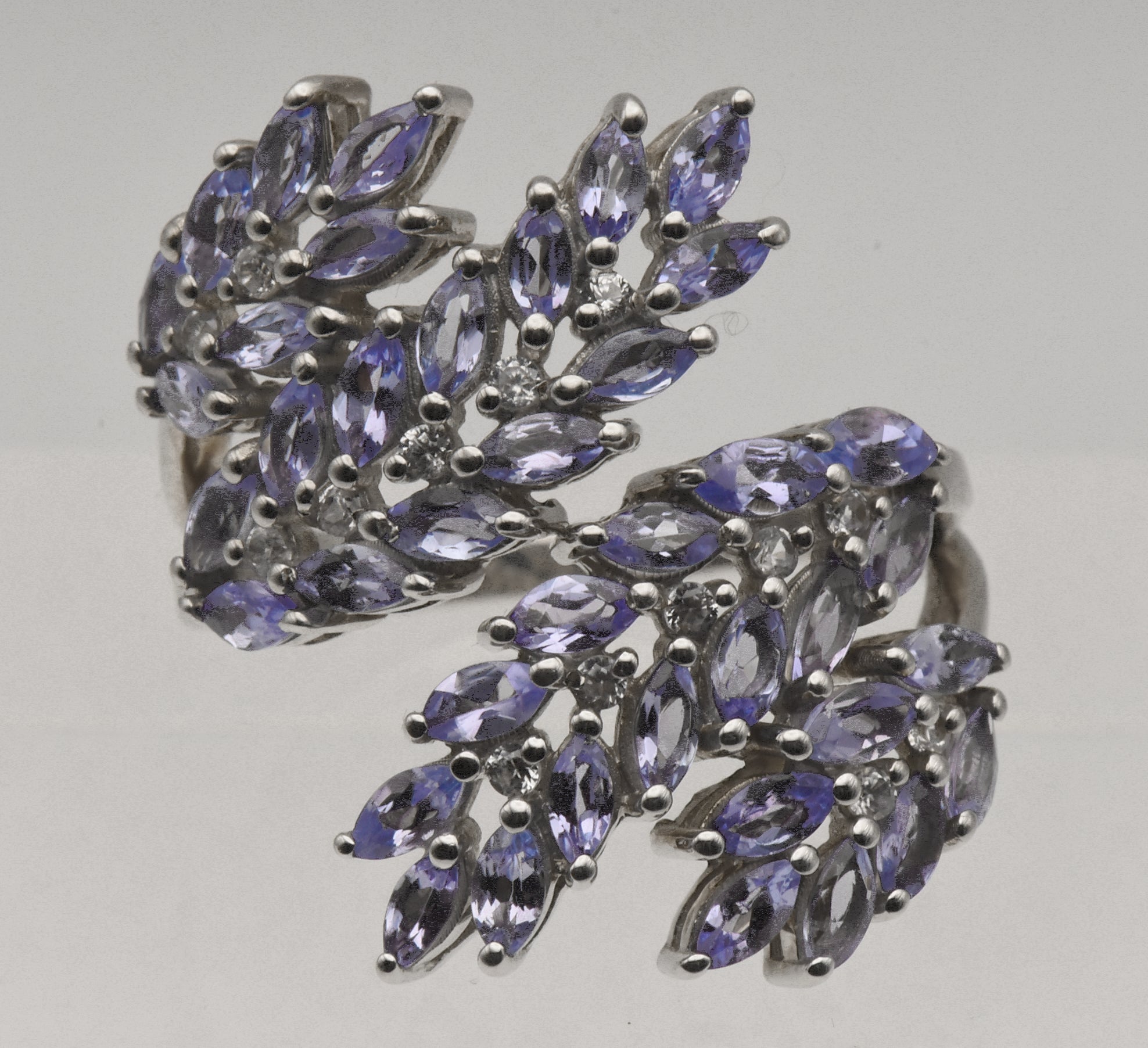 Vintage Sterling Silver Tanzanite and Topaz Bypass Ring - Size 9+