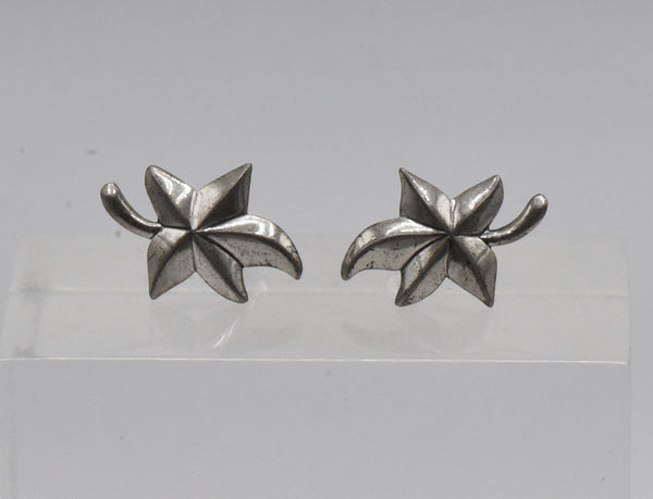 Jewel Art - Vintage Sterling Silver Stylized Leaf Screw Back Earrings