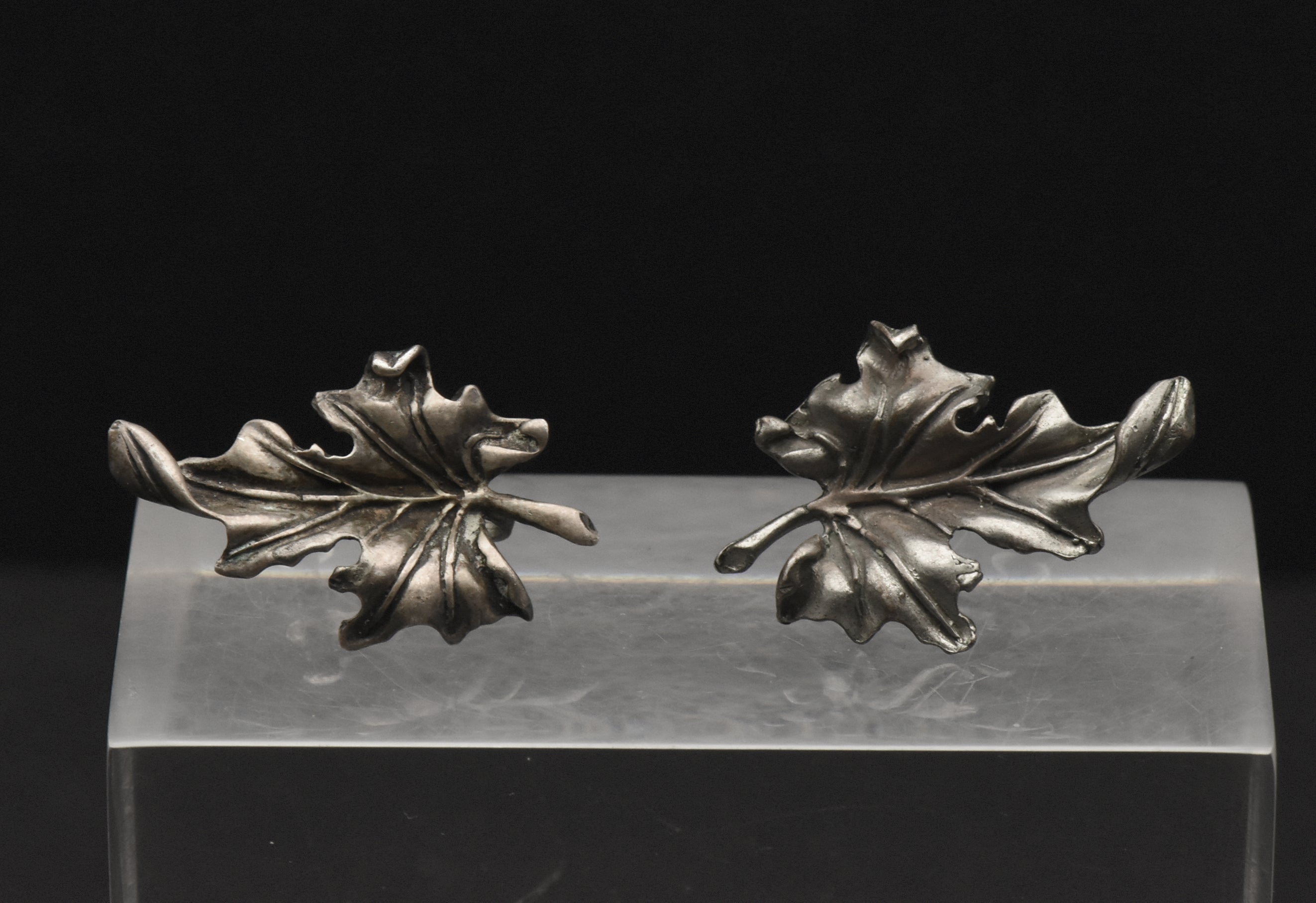 Vintage Sterling Silver Leaf Screw Back Earrings
