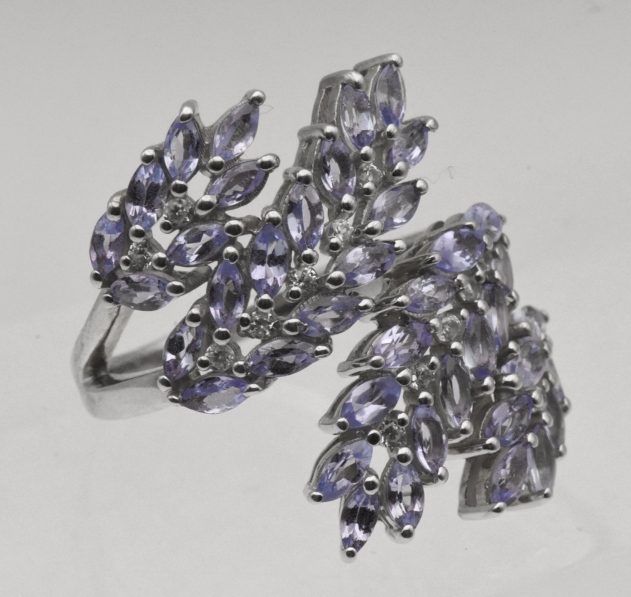 Vintage Sterling Silver Tanzanite and Topaz Bypass Ring - Size 9+