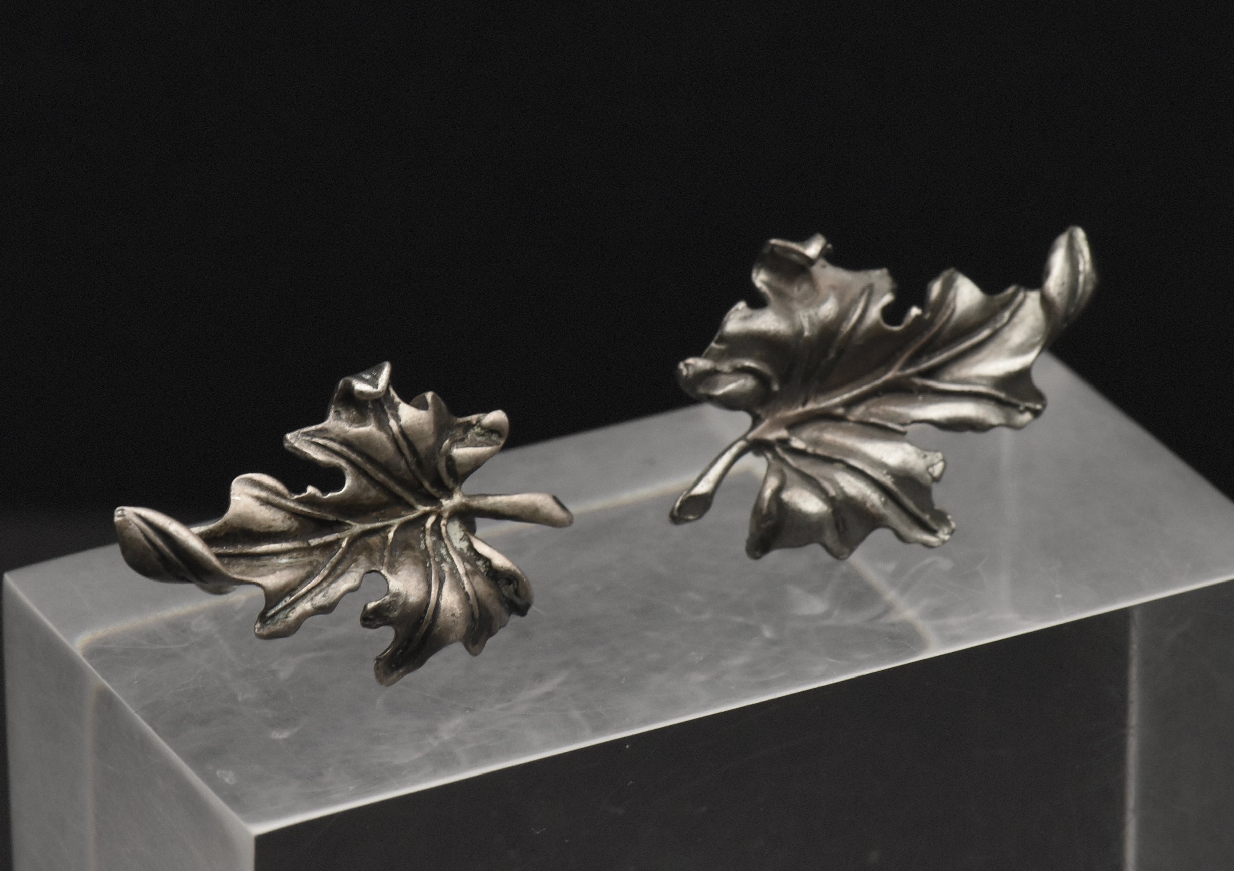 Vintage Sterling Silver Leaf Screw Back Earrings