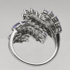 Vintage Sterling Silver Tanzanite and Topaz Bypass Ring - Size 9+