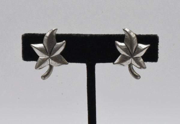 Jewel Art - Vintage Sterling Silver Stylized Leaf Screw Back Earrings