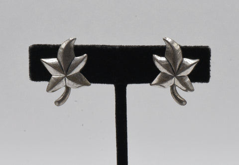 Jewel Art - Vintage Sterling Silver Stylized Leaf Screw Back Earrings