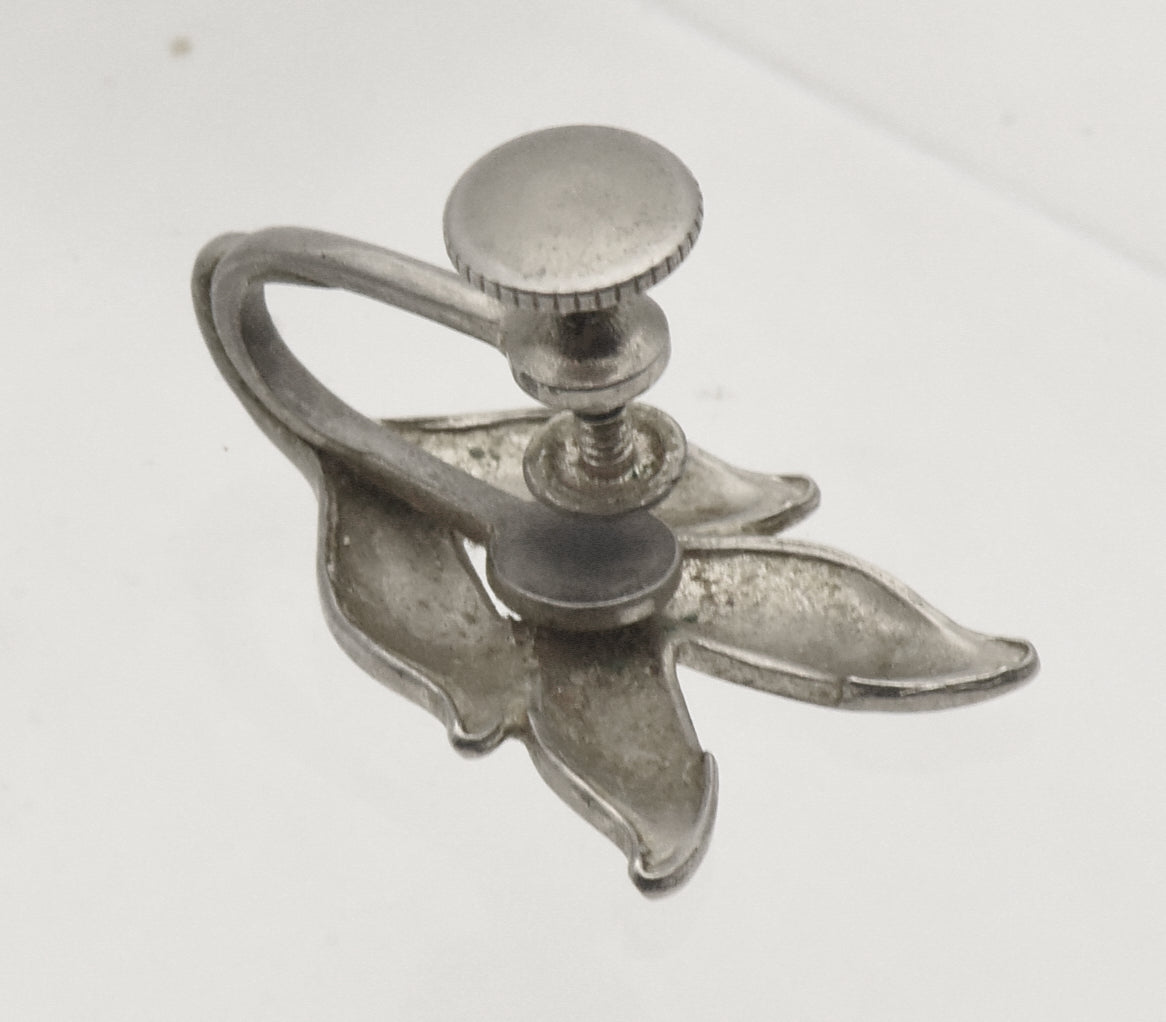 UNMATCHED Silver Tone Metal Leaves Screw Back Earring