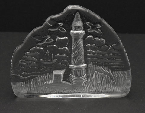 Vintage Glass Three Dimensional Plaque of Lighthouse Scene