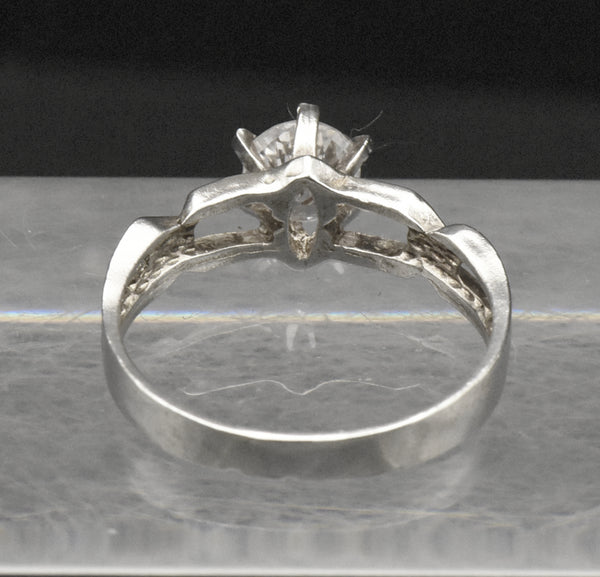 Vintage Sterling Silver Unique Shank Cubic Zirconia Ring - Size 8.5