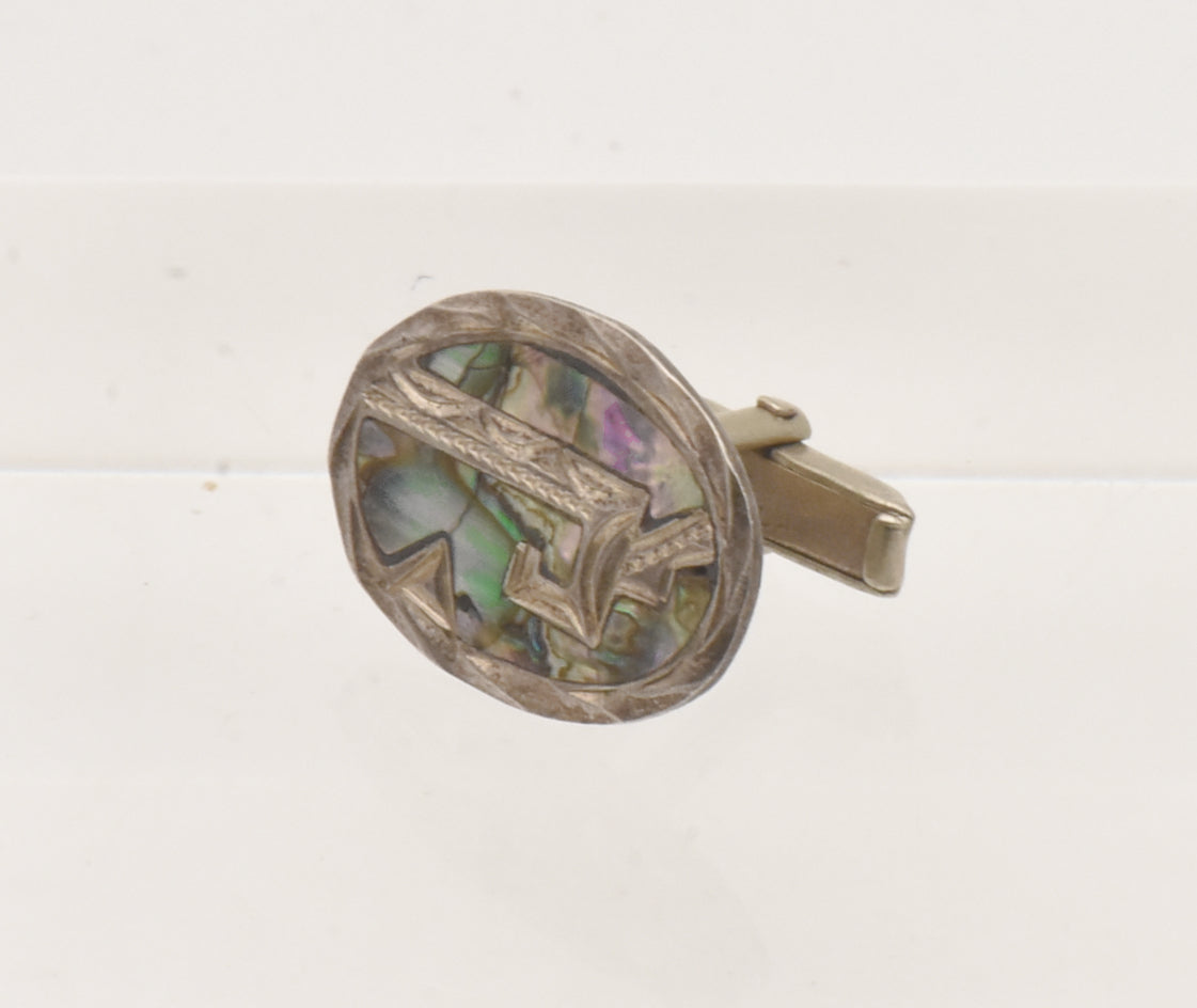 UNMATCHED Vintage Handmade Sterling Silver and Abalone Shell Cufflink