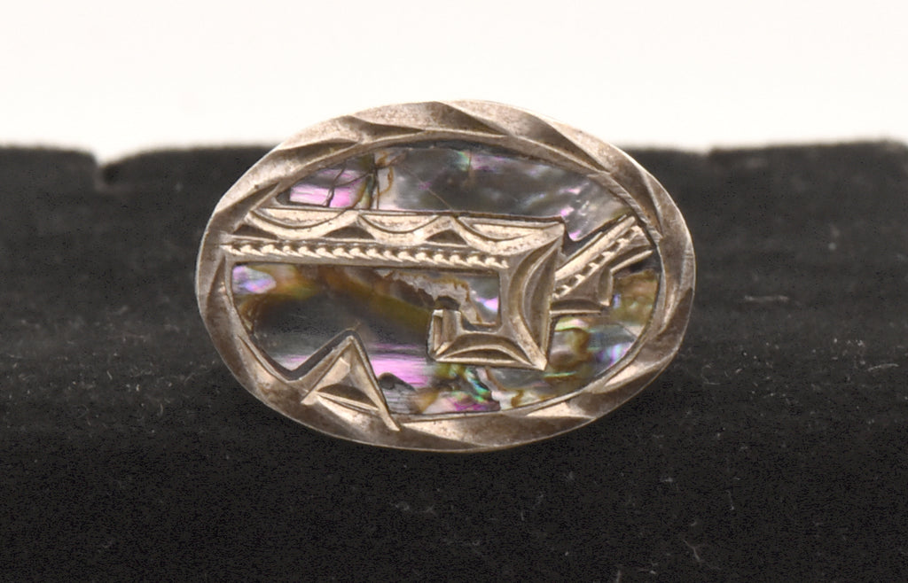 UNMATCHED Vintage Handmade Sterling Silver and Abalone Shell Cufflink