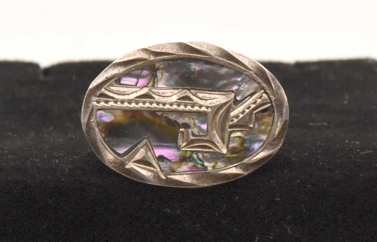 UNMATCHED Vintage Handmade Sterling Silver and Abalone Shell Cufflink