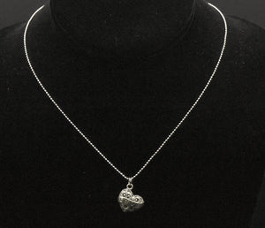 Vintage Sterling Silver and Marcasite Heart Pendant on Stainless Steel Chain Necklace - 16"