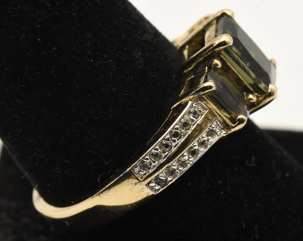 Vintage Moldavite Gold Plated Sterling Silver Ring - Size 9