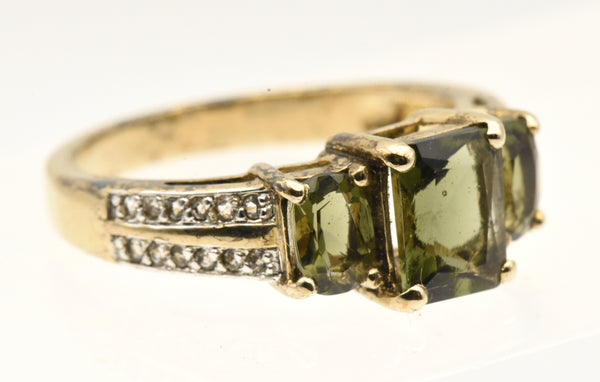 Vintage Moldavite Gold Plated Sterling Silver Ring - Size 9
