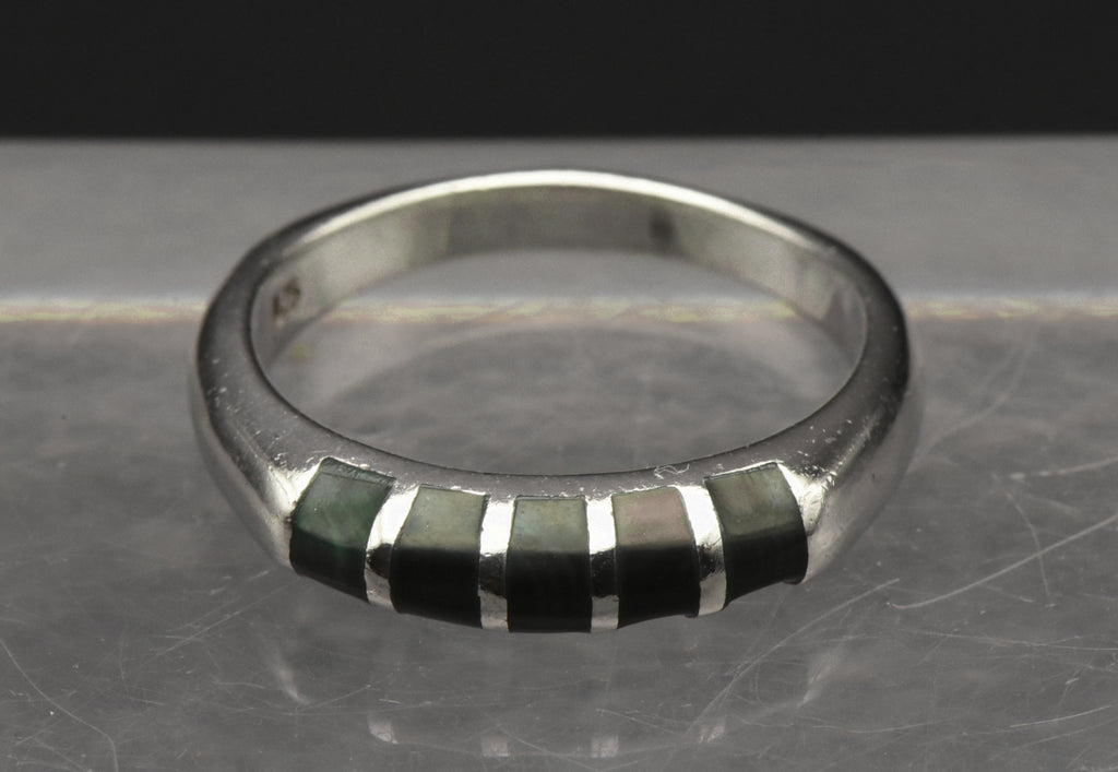 Vintage Inlaid Malachite Sterling Silver Ring - Size 9.25