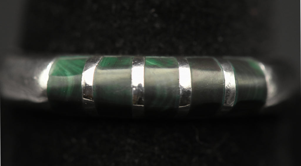 Vintage Inlaid Malachite Sterling Silver Ring - Size 9.25