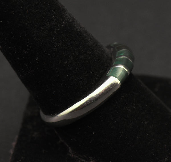 Vintage Inlaid Malachite Sterling Silver Ring - Size 9.25