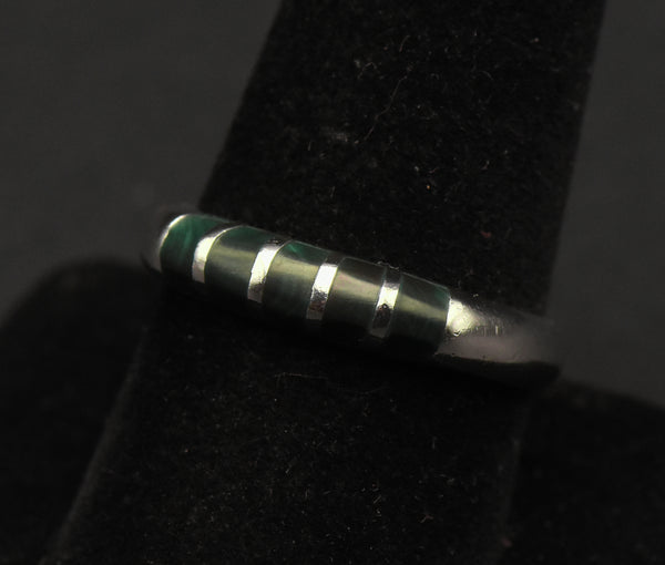 Vintage Inlaid Malachite Sterling Silver Ring - Size 9.25