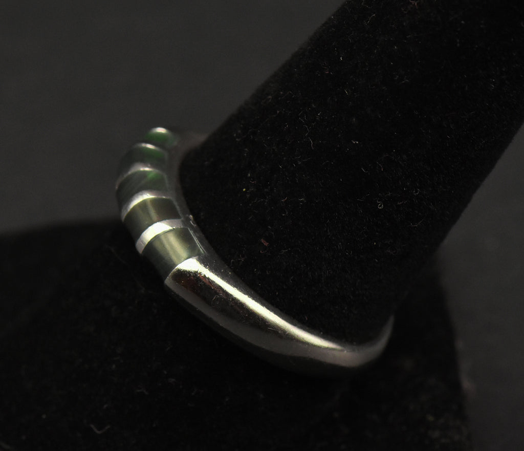 Vintage Inlaid Malachite Sterling Silver Ring - Size 9.25