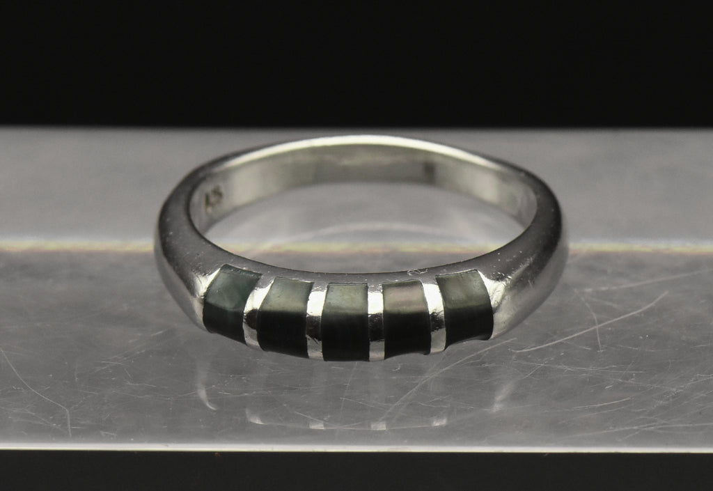 Vintage Inlaid Malachite Sterling Silver Ring - Size 9.25