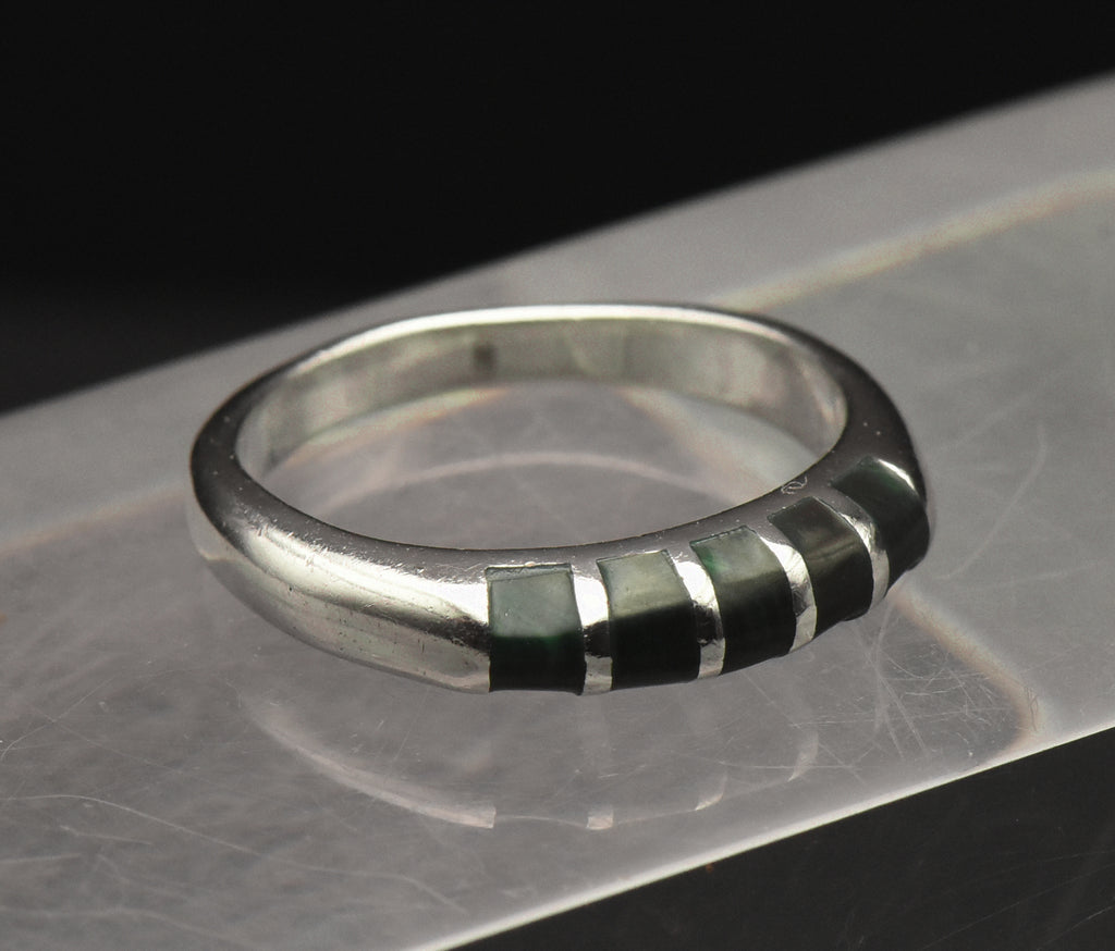 Vintage Inlaid Malachite Sterling Silver Ring - Size 9.25