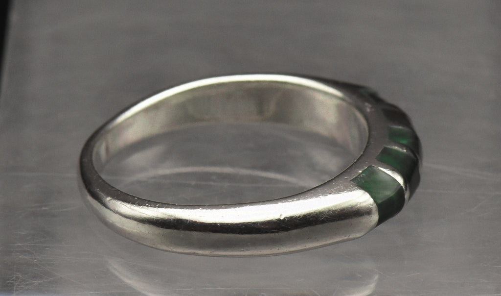 Vintage Inlaid Malachite Sterling Silver Ring - Size 9.25