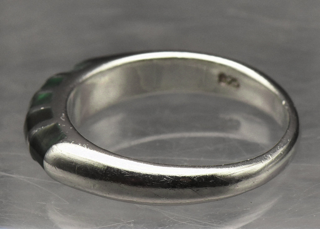 Vintage Inlaid Malachite Sterling Silver Ring - Size 9.25