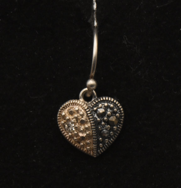 UNMATCHED Vintage Sterling Silver Gold and Black Tone Dangle Heart Earring