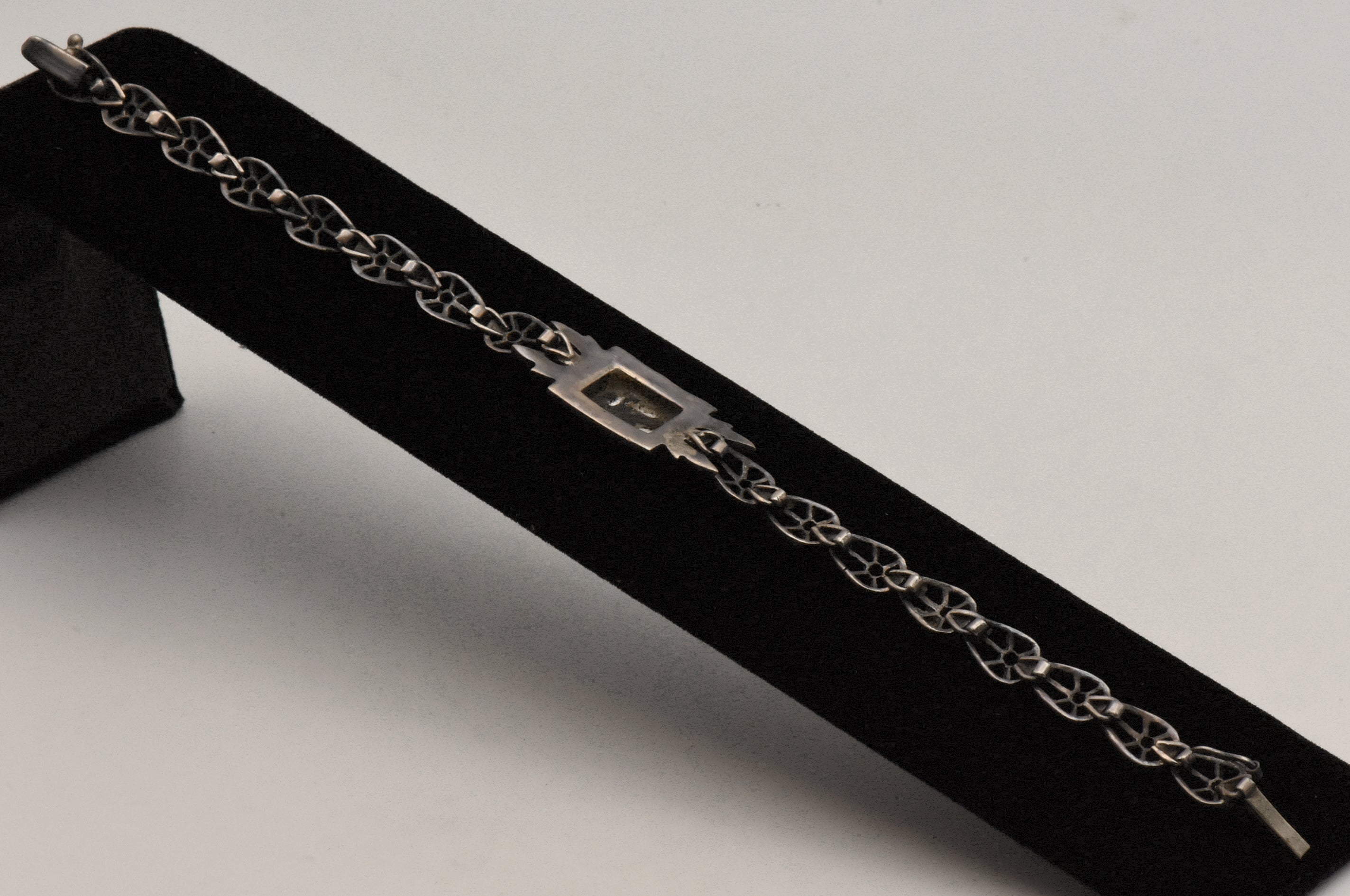 Vintage Sterling Silver Mother of Pearl and Marcasite Bracelet