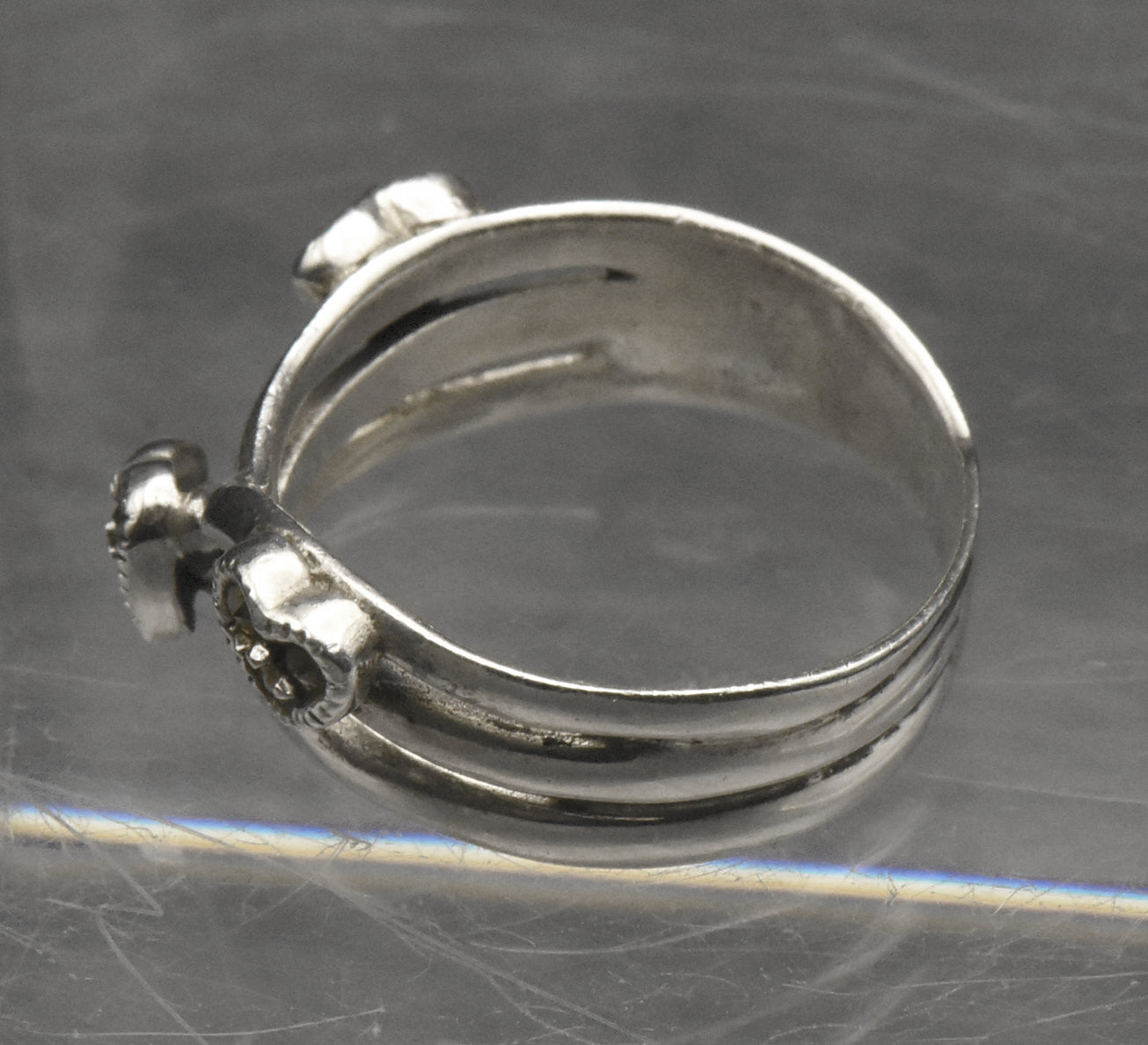 Vintage Sterling Silver and Marcasite Hearts Ring - Size 6