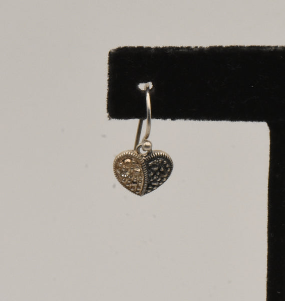 UNMATCHED Vintage Sterling Silver Gold and Black Tone Dangle Heart Earring