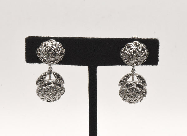 Sterling Silver Art Deco Marcasite Dangle Earrings