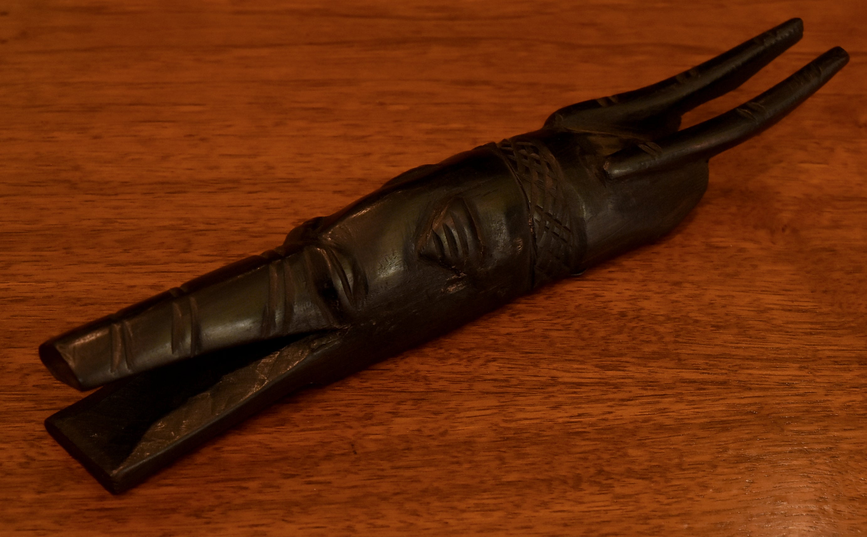 Vintage Handmade Ebonized Carved Wood Mask Sculpture