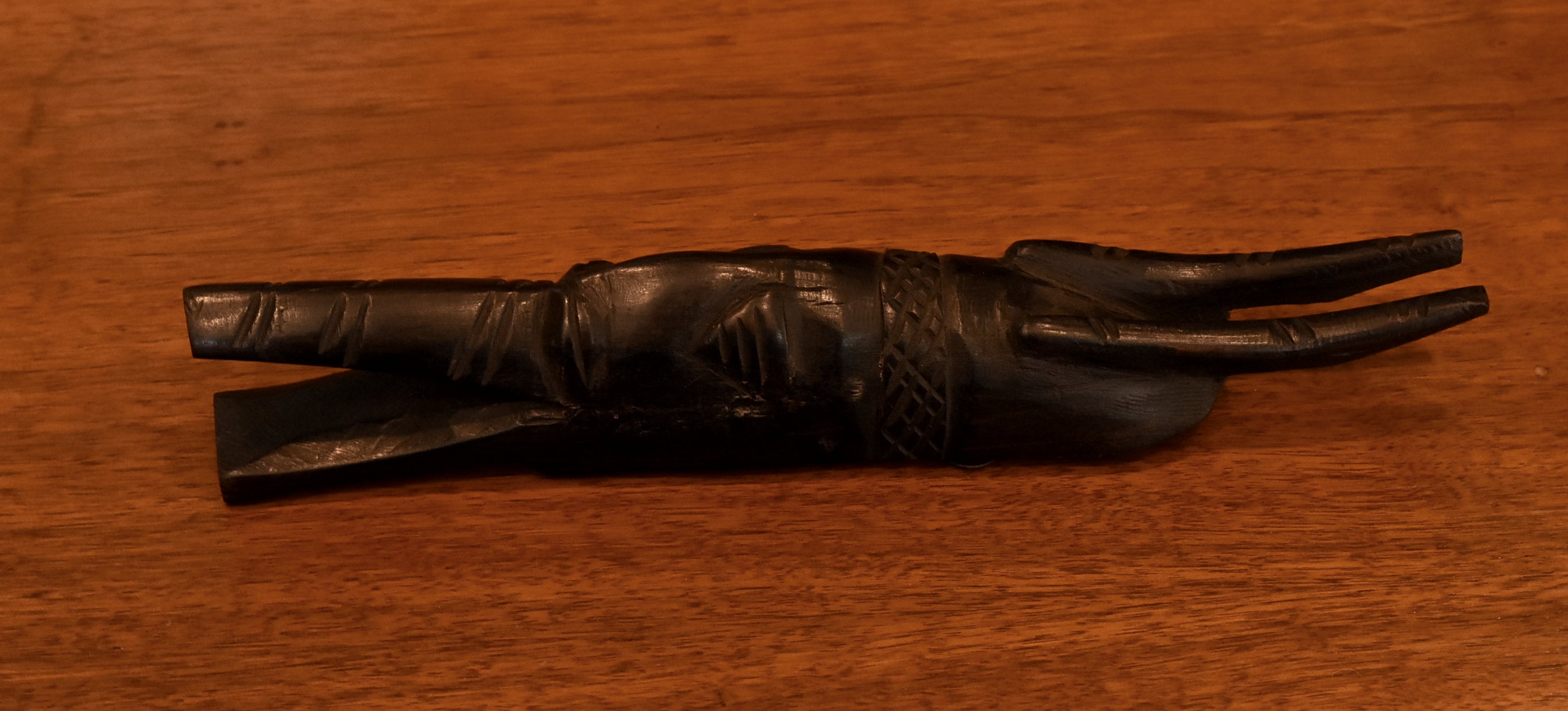 Vintage Handmade Ebonized Carved Wood Mask Sculpture