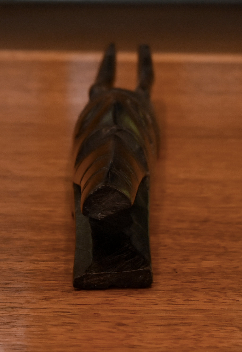 Vintage Handmade Ebonized Carved Wood Mask Sculpture
