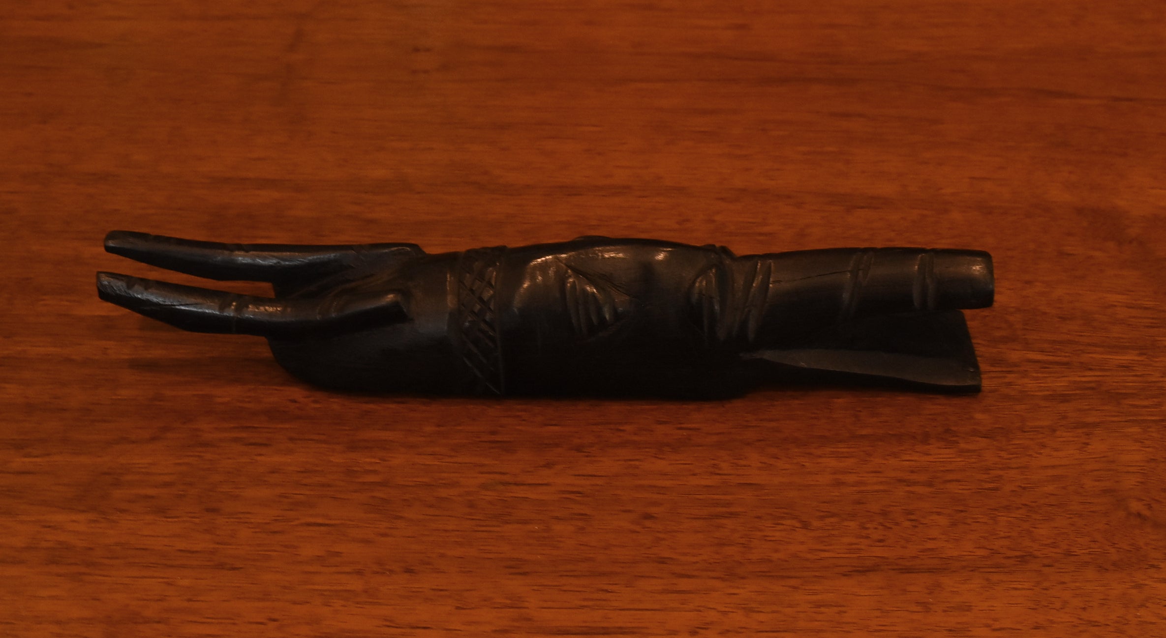 Vintage Handmade Ebonized Carved Wood Mask Sculpture