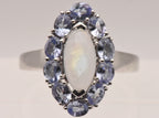 Vintage Sterling Silver Rainbow Moonstone and Tanzanite Ring - Size 8