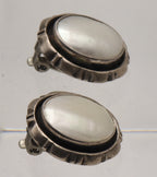 Carol Felley - Vintage Sterling Silver Mother of Pearl Clip On Earrings