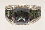 Vintage Sterling Silver Mystic Quartz, Green Tourmaline and Topaz Ring - Size 8.75