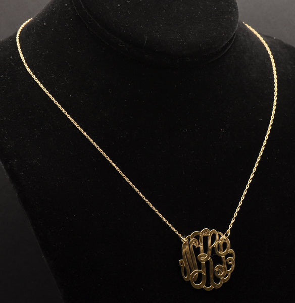 Vintage "NLK" Monogram Pendant Gold Tone Sterling Silver Chain Necklace