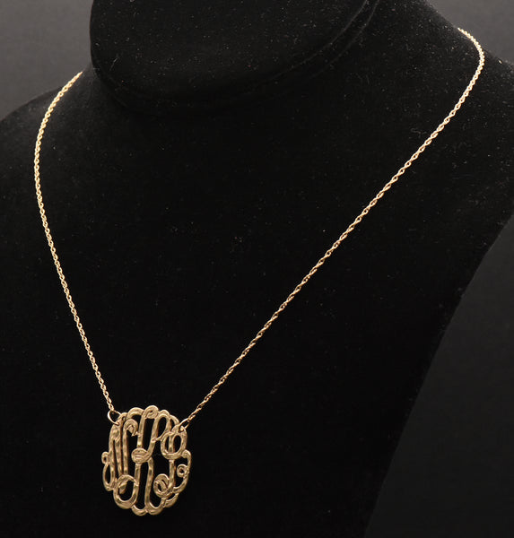 Vintage "NLK" Monogram Pendant Gold Tone Sterling Silver Chain Necklace