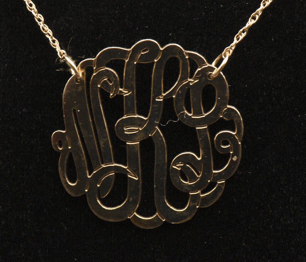 Vintage "NLK" Monogram Pendant Gold Tone Sterling Silver Chain Necklace