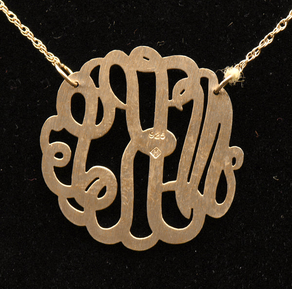 Vintage "NLK" Monogram Pendant Gold Tone Sterling Silver Chain Necklace