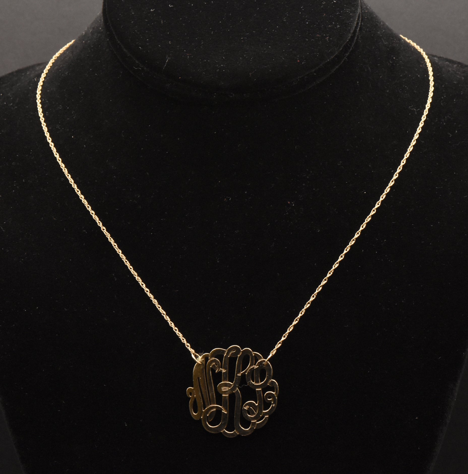 Vintage "NLK" Monogram Pendant Gold Tone Sterling Silver Chain Necklace