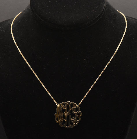 Vintage "NLK" Monogram Pendant Gold Tone Sterling Silver Chain Necklace