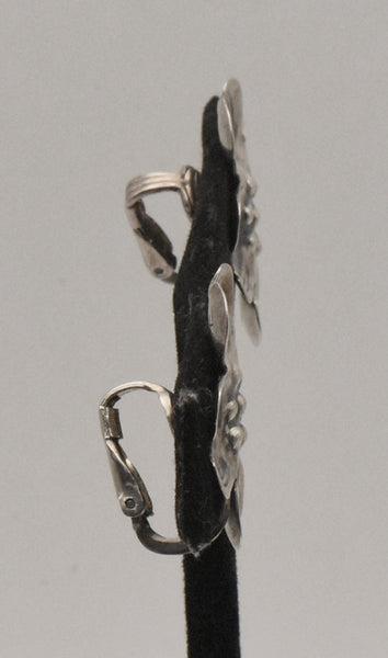 Vintage Sterling Silver Dogwood Flower Handmade Clip On Earrings