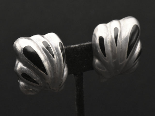 Vintage Handmade 950 Silver Black Onyx Clip On Earrings
