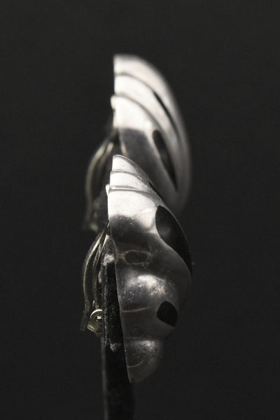 Vintage Handmade 950 Silver Black Onyx Clip On Earrings